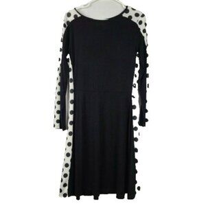 Simply Aster Womens Wearable Art Dress Small Black White Polka Dot‎ Long Sleeve